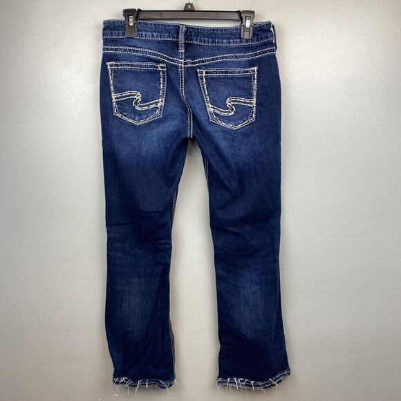 Silver Jeans Suki Bootcut Jeans Womens 27 Blue Mid Rise Distressed Raw Hem - Picture 4 of 11